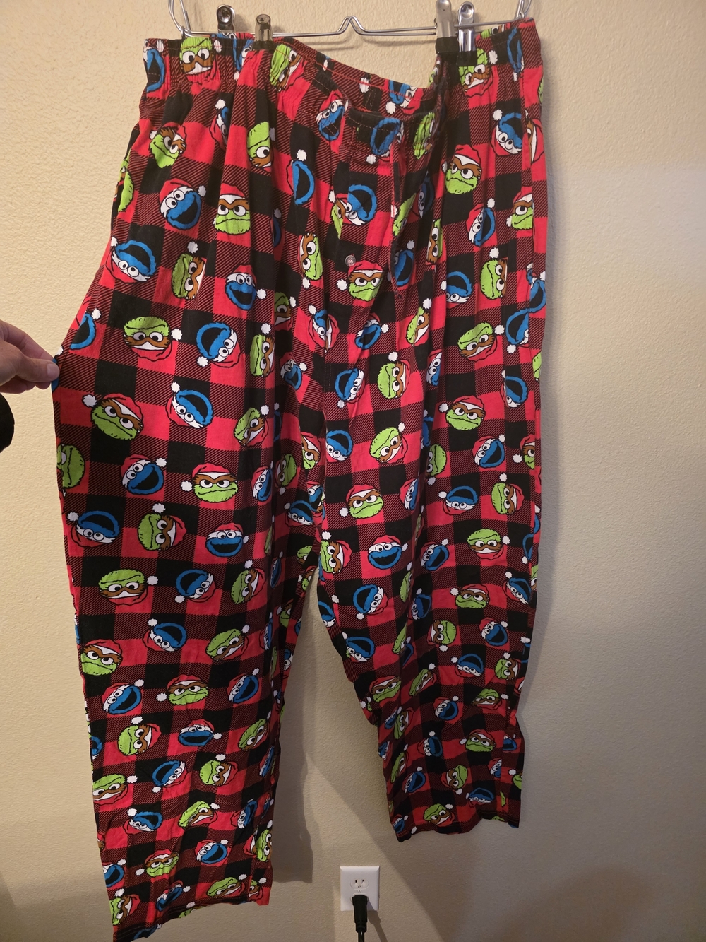 Sesame Street Red Plaid Character Lounge Pants with Multicolor Faces